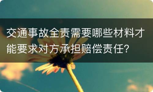 交通事故全责需要哪些材料才能要求对方承担赔偿责任？