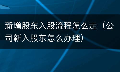 新增股东入股流程怎么走（公司新入股东怎么办理）