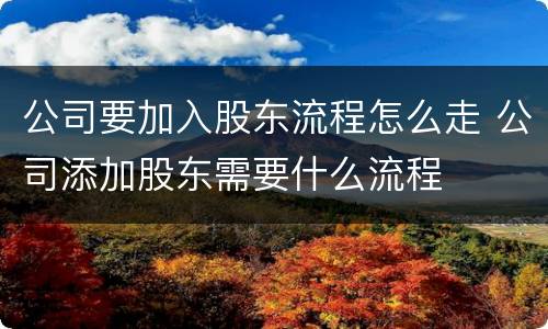 公司要加入股东流程怎么走 公司添加股东需要什么流程