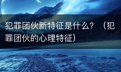 犯罪团伙新特征是什么？（犯罪团伙的心理特征）