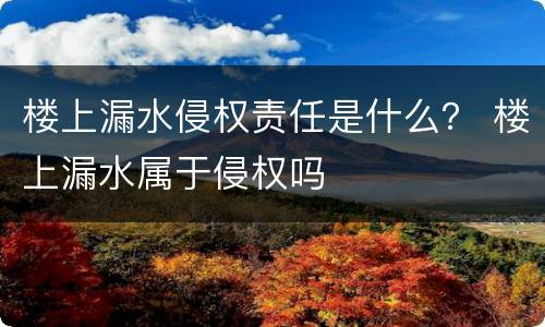 楼上漏水侵权责任是什么？ 楼上漏水属于侵权吗