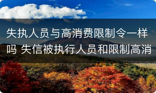 失执人员与高消费限制令一样吗 失信被执行人员和限制高消费人员区别