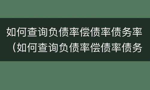 如何查询负债率偿债率债务率（如何查询负债率偿债率债务率信息）