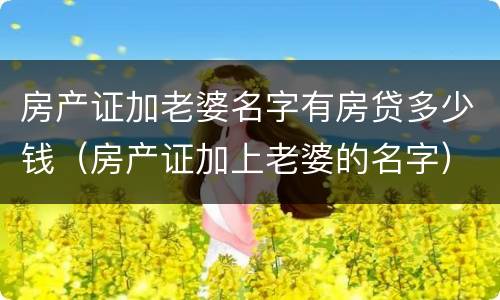 房产证加老婆名字有房贷多少钱（房产证加上老婆的名字）