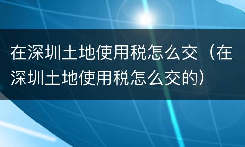 在深圳土地使用税怎么交（在深圳土地使用税怎么交的）