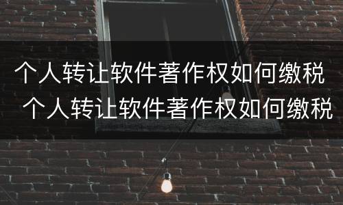 个人转让软件著作权如何缴税 个人转让软件著作权如何缴税的