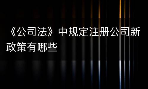 《公司法》中规定注册公司新政策有哪些