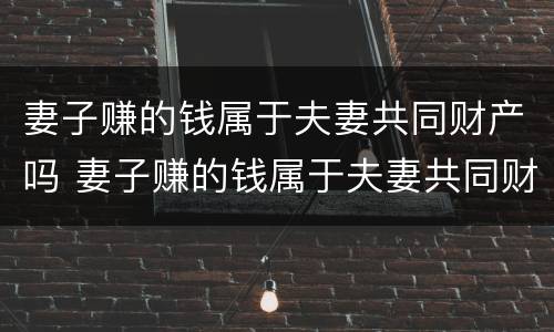 妻子赚的钱属于夫妻共同财产吗 妻子赚的钱属于夫妻共同财产吗知乎