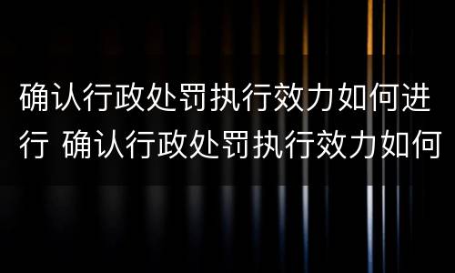 确认行政处罚执行效力如何进行 确认行政处罚执行效力如何进行审查