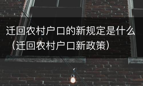 迁回农村户口的新规定是什么（迁回农村户口新政策）