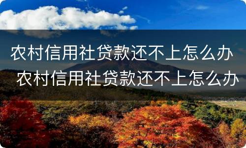 农村信用社贷款还不上怎么办 农村信用社贷款还不上怎么办今天上门找父母了