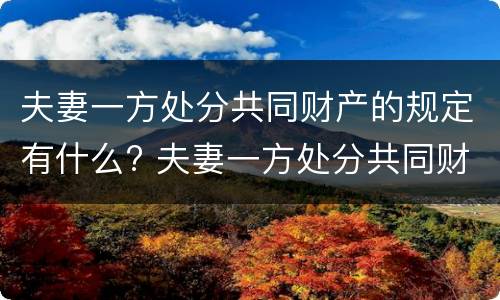 夫妻一方处分共同财产的规定有什么? 夫妻一方处分共同财产的规定有什么法律依据