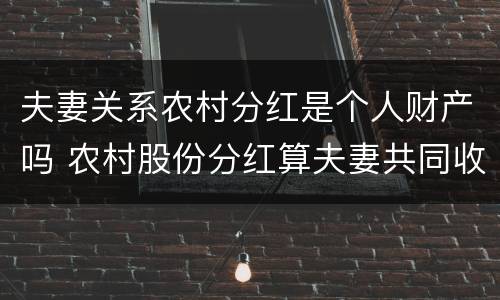 夫妻关系农村分红是个人财产吗 农村股份分红算夫妻共同收入吗